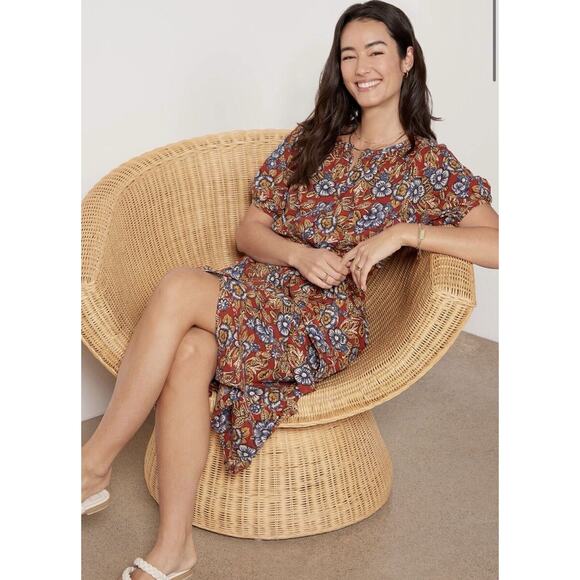 Faherty Carmel Linen Blend Belted Midi Dress Red Desert Bloom Flowy Classic XXL - Picture 8 of 17